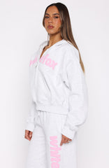 From The Archives Kenzie Boxy Zip Front Hoodie Grey Marle