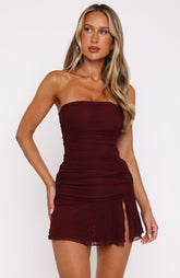 Taking Advantage Strapless Mini Dress Burgundy