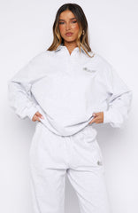 Can't Be Changed Oversized Henley Sweater Grey Marle